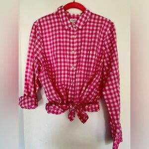 Summer cotton gingham long sleeve shirt